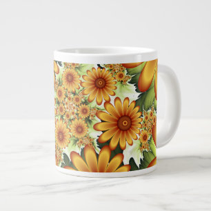 Caneca De Café Grande Sonho Floral, Arte Fractal Moderna Abstrato