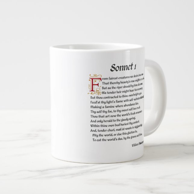 Caneca De Café Grande Sonnet Shakespeare 1 (Frente Esquerda)