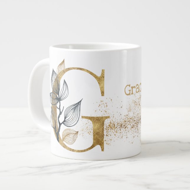Caneca De Café Grande Sorvete de sopa "G" Jumbo Mug Monograma (Frente Esquerda)