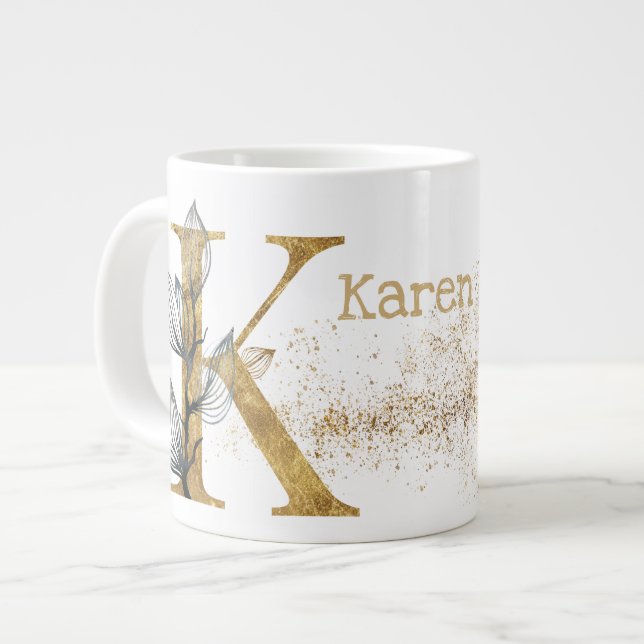Caneca De Café Grande Sorvete de sopa "K" Jumbo Mug Monograma (Frente Esquerda)