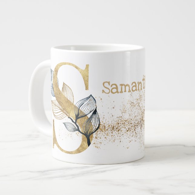 Caneca De Café Grande Sorvete de sopa "S" Jumbo Mug Monograma (Frente Esquerda)