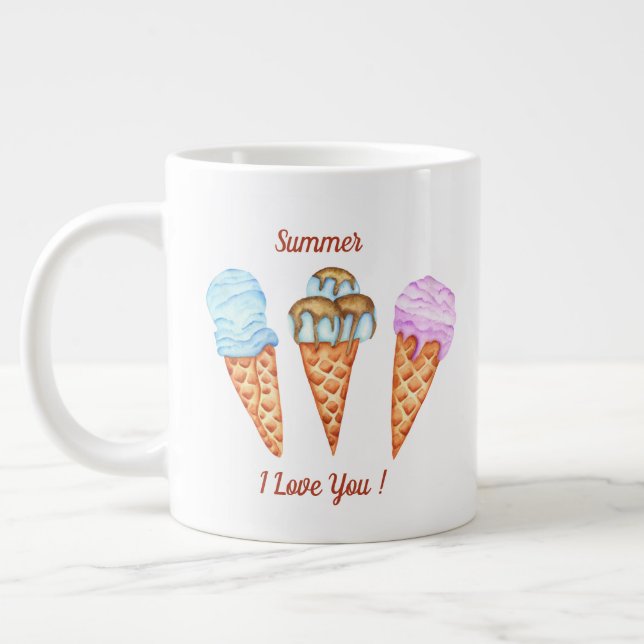Caneca De Café Grande Sorvete Eu Te Amo Doce Verão  (Esquerda)