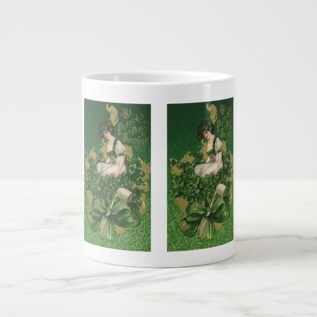 Caneca De Café Grande Souvenir Vintage do Dia de São Patrício, Moça Irla (Frente)