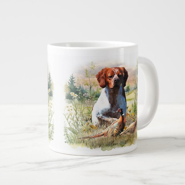 Caneca De Café Grande Spaniel da Bretanha – Campo, Foco, Faisão, Arte (Frente Esquerda)