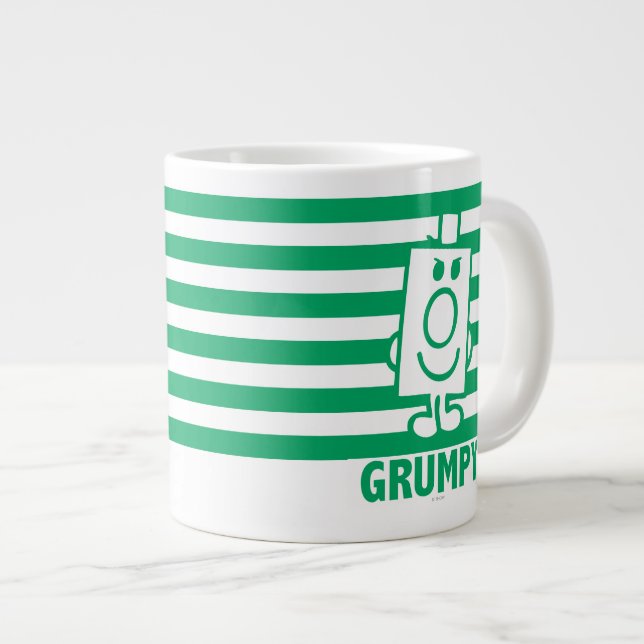 Caneca De Café Grande Sr. Grumpy | Grin Mischievous e faixas verdes (Frente Esquerda)