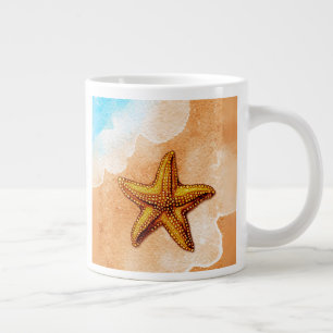 Caneca De Café Grande Starfish da Aquarela na Praia