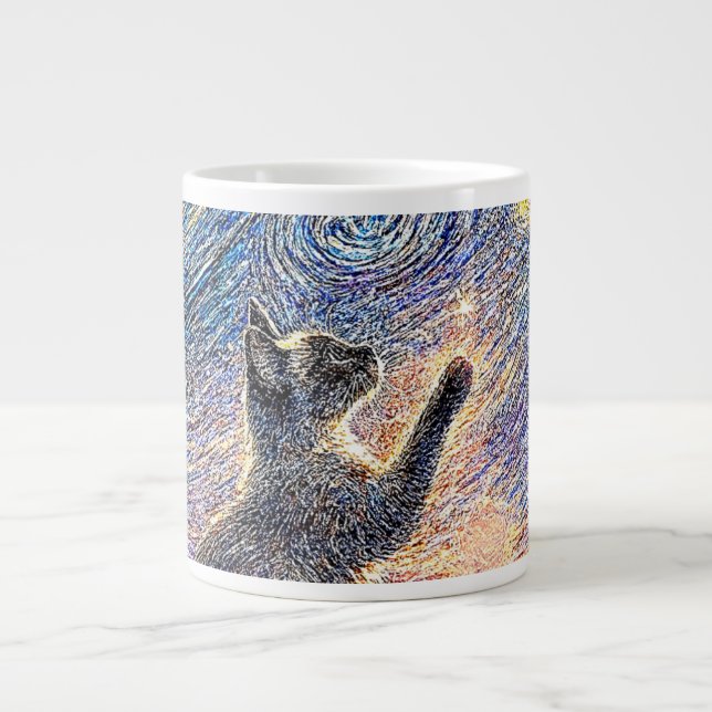 Caneca De Café Grande Starry Night Cat – Van Gogh Style Art  (Frente)