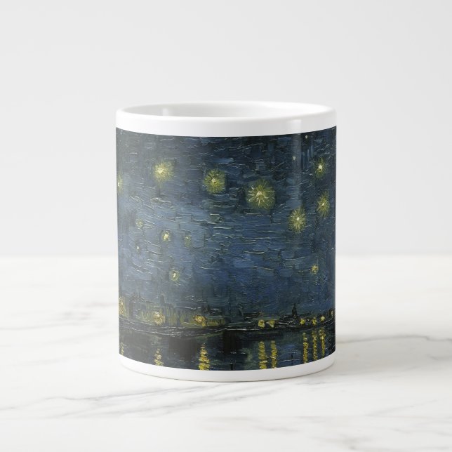 Caneca De Café Grande Starry Night Over the Rhône, pintura a óleo Van Go (Frente)