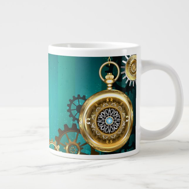 Caneca De Café Grande Steampunk Jewelry Watch em um fundo verde (Direita)