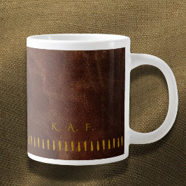 Caneca De Café Grande Stitched Leather Style Personalized Scholar Mug