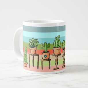 Caneca De Café Grande Stripe Pintado Cactos