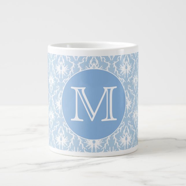 Caneca De Café Grande Sua carta, Monograma. Cor damasco azul pálida. (Frente)