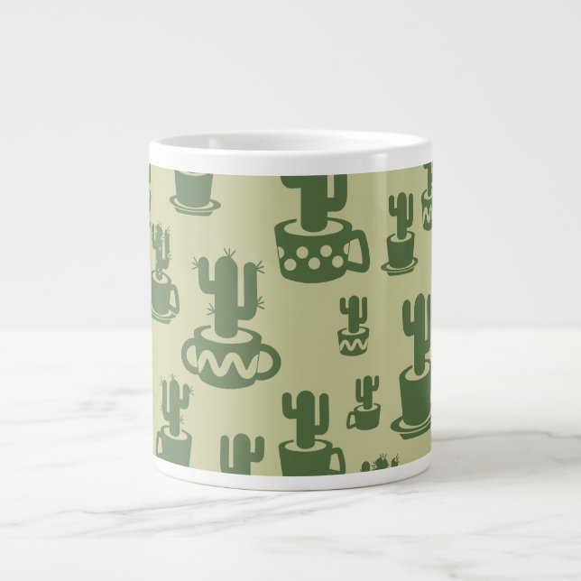 Caneca De Café Grande Succulent cactus silhouette in cups and pots (Frente)