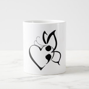 Caneca De Café Grande Suicídio Atenção Borboleta SemiColon Heart Mug