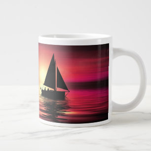 Caneca De Café Grande Sunset, Mar, Barco à vela