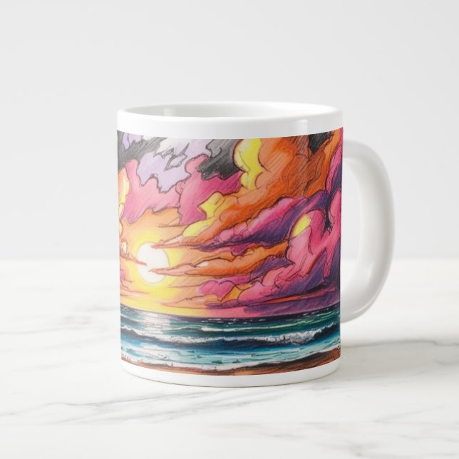 Caneca De Café Grande Sunset na praia (Frente Esquerda)