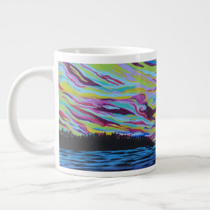 Caneca De Café Grande Sunset, Sunrise, Luzes De Norte Sobre Arte De Lago
