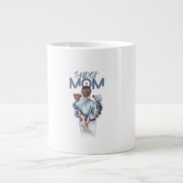 Caneca De Café Grande Super Mãe Personalizada com Filho e Filha Presente