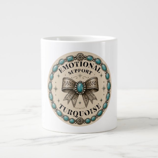 Caneca De Café Grande Suporte Emocional Turquesa Design Western (Frente)