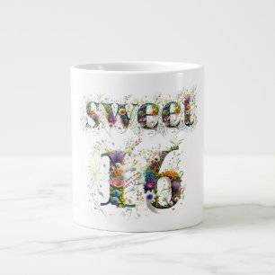 Caneca De Café Grande Sweet 16 Happy Birthday Wildflower Text