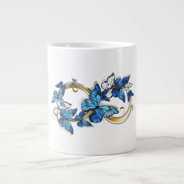 Caneca De Café Grande Symbol Infinity of Blue Morpho Butterflies (Frente)