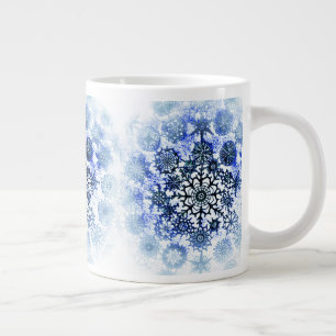 Caneca De Café Grande Taça Blue Misty Snowflakes