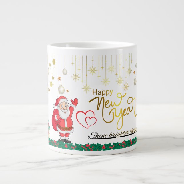 Caneca De Café Grande Taca de Ano Novo Desejos de Felicidade (Frente)