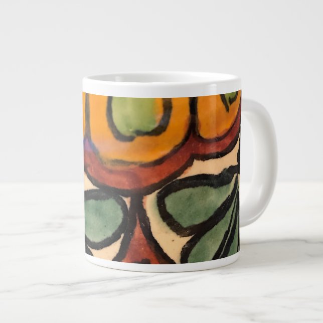 Caneca De Café Grande Talavera Mexicana Pottery Brown green gold (Frente Esquerda)