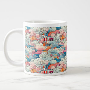 Caneca De Café Grande Tampão especial das nuvens de Abstrato azul e rosa