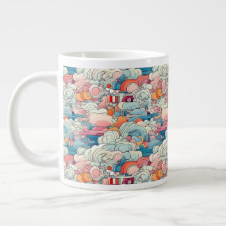 Caneca De Café Grande Tampão especial das nuvens de Abstrato azul e rosa