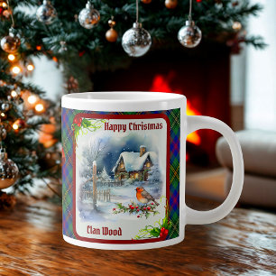 Caneca De Café Grande Tartan de Madeira & Robin Natal Personalizado