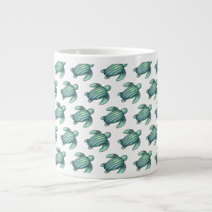 Caneca De Café Grande tartaruga marinha pintada aquarela desenho animado