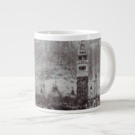 Caneca De Café Grande Taupe e Cyan Distress Skyline Veneice Itália