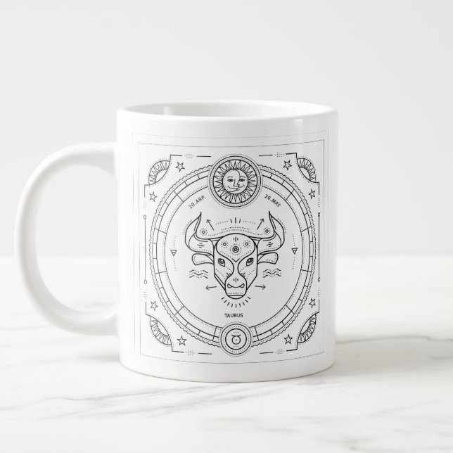 Caneca De Café Grande Taurus Zodiac - Aniversário Personalizado (Esquerda)