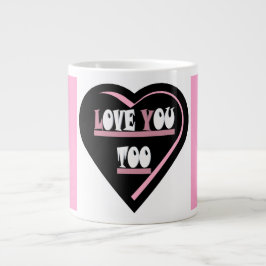 Caneca De Café Grande Te amo com design cor rosa de fita