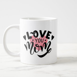Caneca De Café Grande 'Te Amo Mãe' Coração Black Pink Presente do Dia da