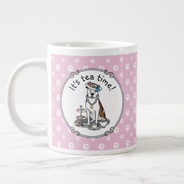 Caneca De Café Grande Tea Party Pit Bull (lt brindle white 3) (Esquerda)