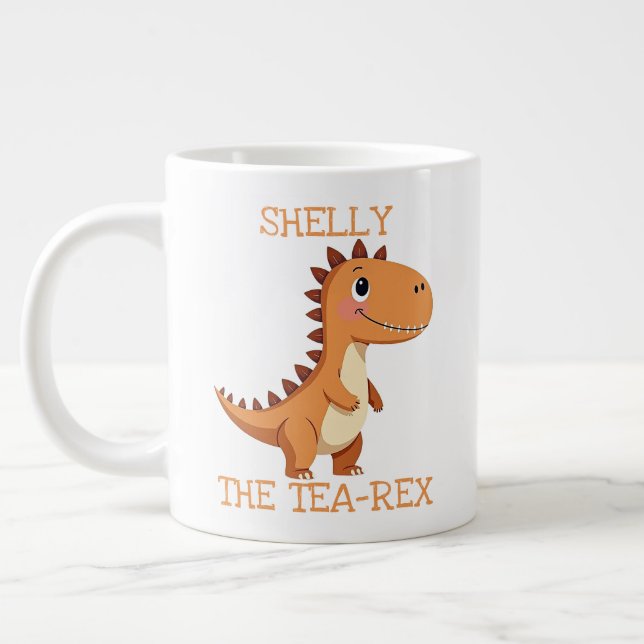 Caneca De Café Grande Tea-Rex Dinosaur Personalized Name Giant Tea Mug (Esquerda)