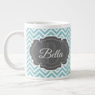 Caneca De Café Grande Teal Chevron Personalizado Gigante Mug De Café