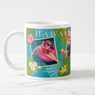 Caneca De Café Grande Teal de Memórias de Viagem de Paraíso Tropical