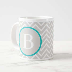 Caneca De Café Grande Teal Green Chevron Monograma Giant Coffee Mug