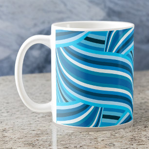 Caneca De Café Grande Teal Turquesa e fitas azuis espirradas