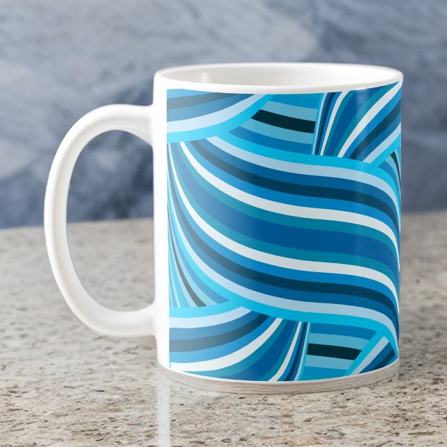 Caneca De Café Grande Teal Turquesa e fitas azuis espirradas (Criador carregado)