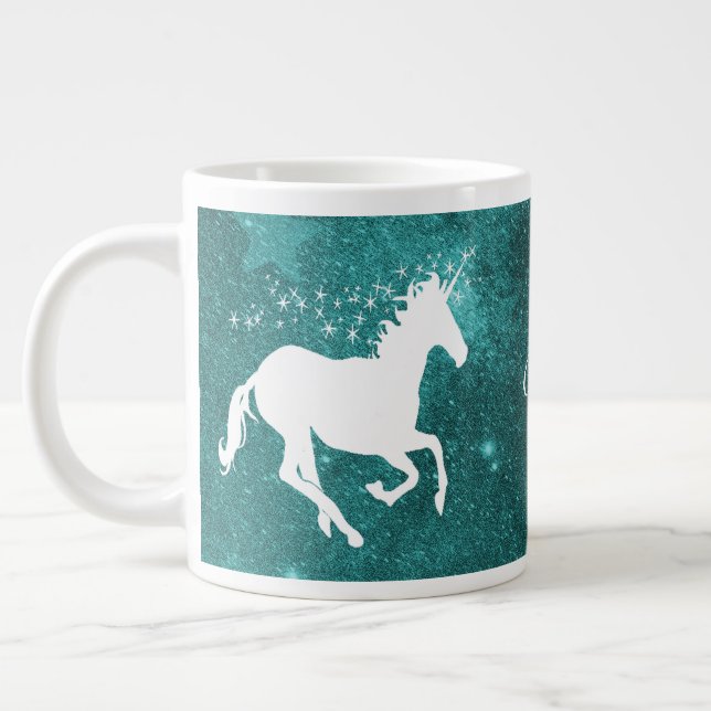 Caneca De Café Grande Teal Unicorn Personalizado Gigante Mug de Café (Esquerda)