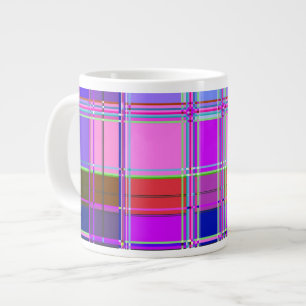 Caneca De Café Grande Tecido xadrez rosa padrão de tecido madras