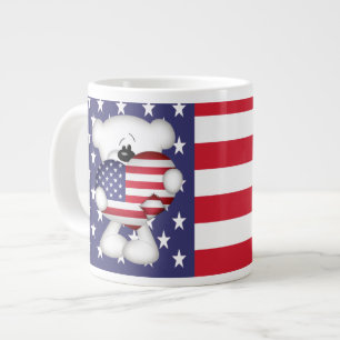 Caneca De Café Grande Teddy Bear e Big USA Flag Heart