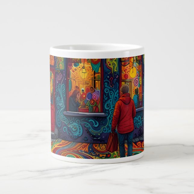 Caneca De Café Grande Tema de Natal Linda Cidade Velha na Bélgica (Frente)