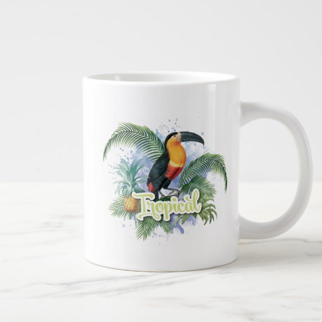 Caneca De Café Grande Tema de papagaio tropical Jumbo Mug (Direita)