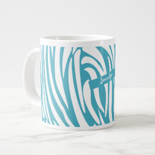 Caneca De Café Grande Tendência do Padrão de Zebra Striped Turquoise Mon