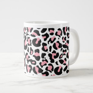 Caneca De Café Grande Tendência, rosa e impressão do leopardo preto